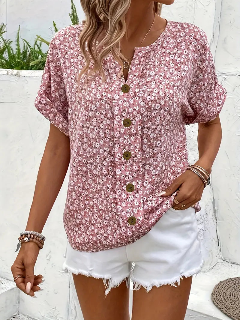 Evita™ | Floral Print Comfy Collar Blouse