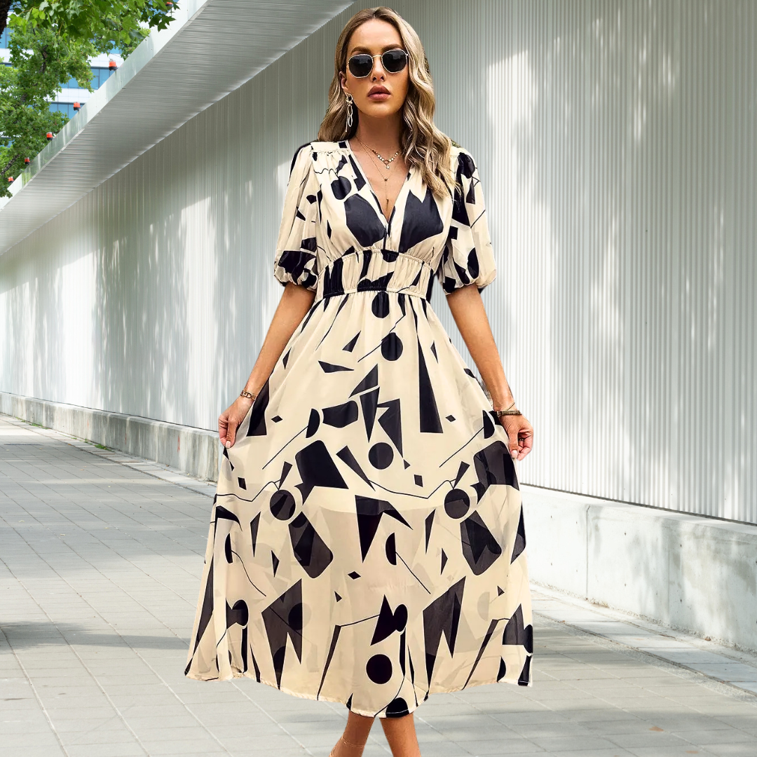 Leona™ | Timeless Midi Dress with Puff Sleeves