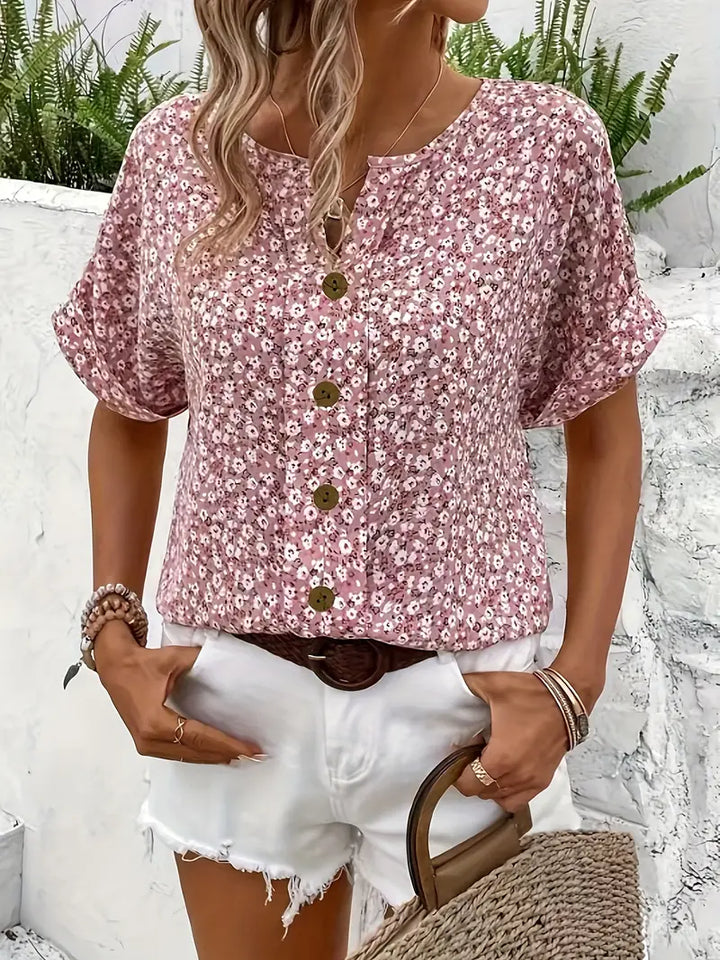 Evita™ | Floral Print Comfy Collar Blouse