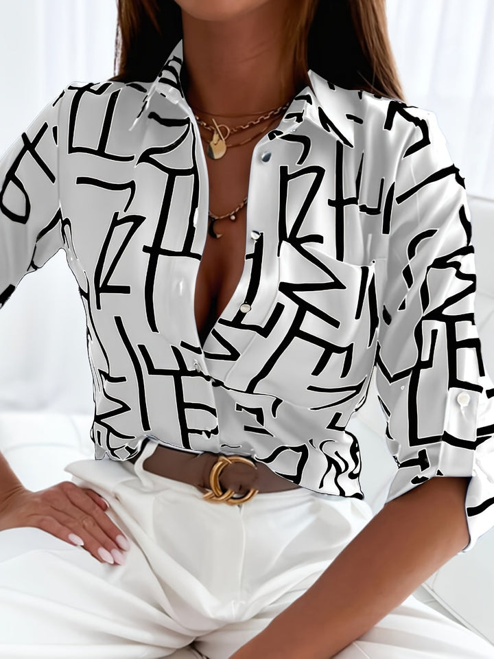 Eva™ | Long Sleeve V-Neck Printed Blouse