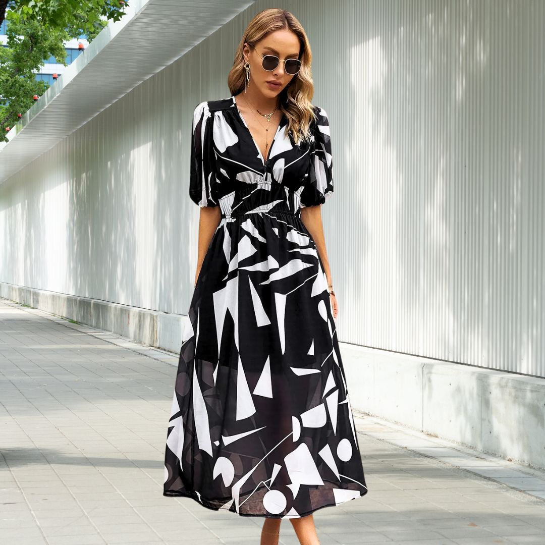 Leona™ | Timeless Midi Dress with Puff Sleeves