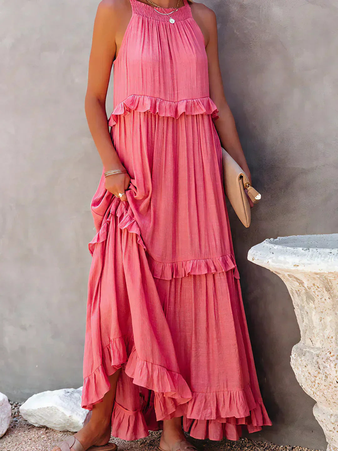 Eva™ | Halter Ruffle Maxi Dress