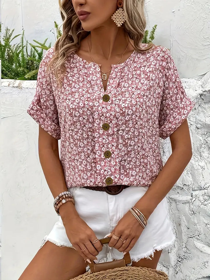 Evita™ | Floral Print Comfy Collar Blouse