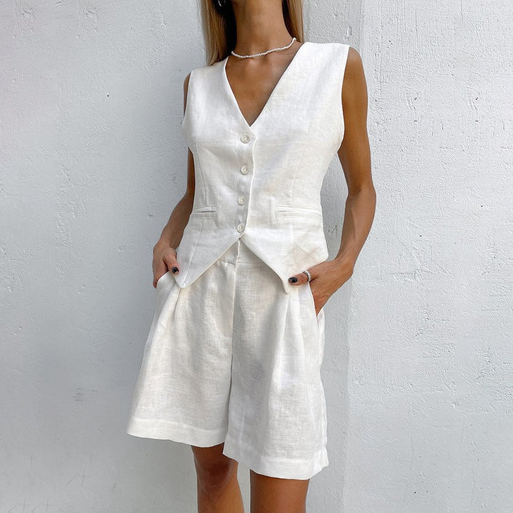 Gracie ™ | Elegant White Linen Button Up Set