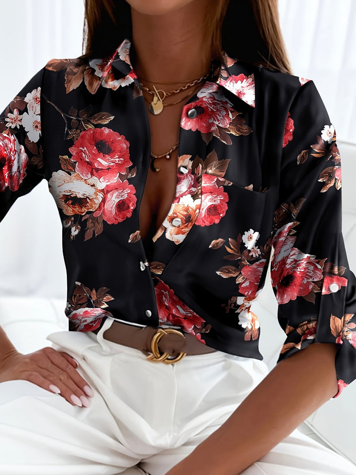 Eva™ | Long Sleeve V-Neck Printed Blouse