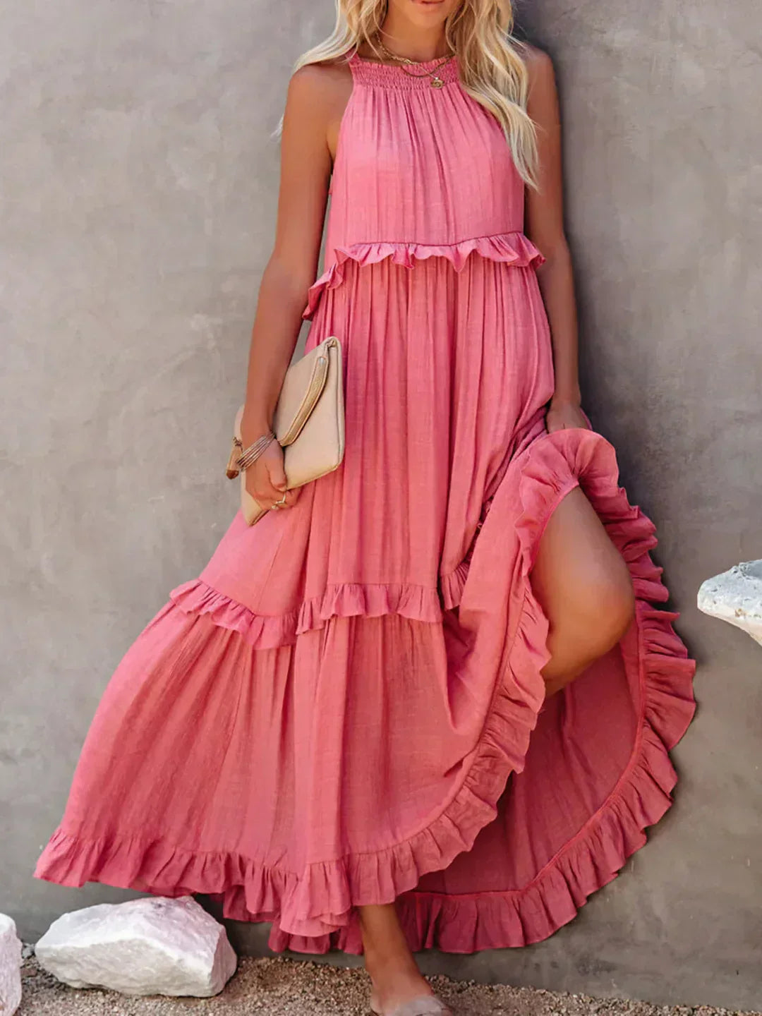 Eva™ | Halter Ruffle Maxi Dress