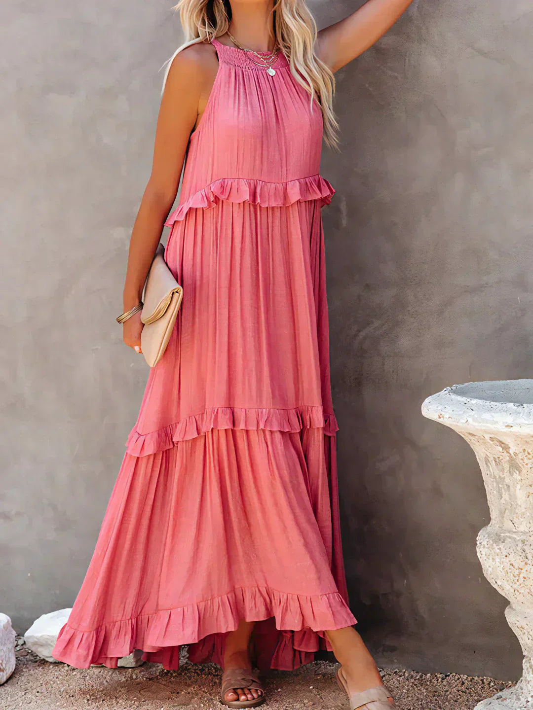 Eva™ | Halter Ruffle Maxi Dress