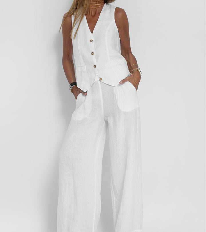 Demi™ | Buttoned Vest & Wide-Leg Trousers Set