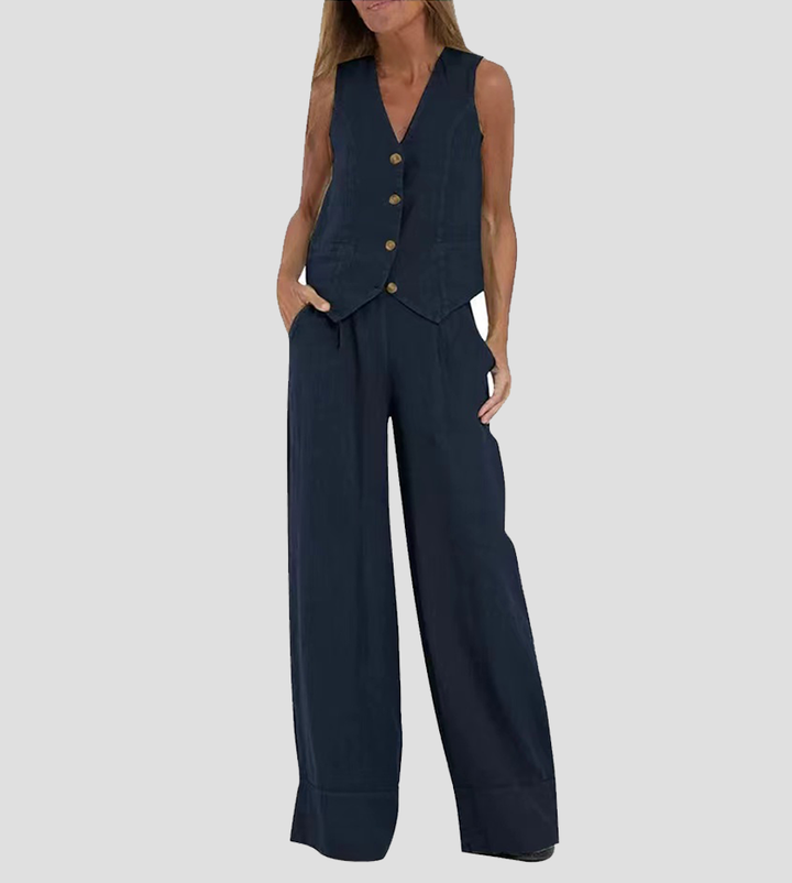 Demi™ | Buttoned Vest & Wide-Leg Trousers Set