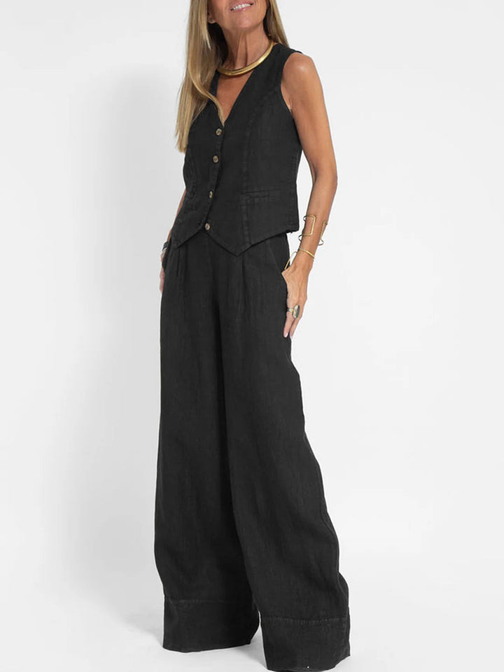 Demi™ | Buttoned Vest & Wide-Leg Trousers Set