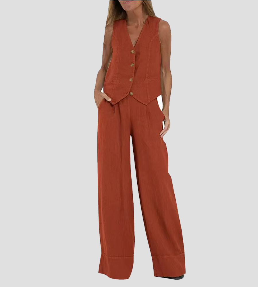 Demi™ | Buttoned Vest & Wide-Leg Trousers Set